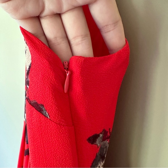 Free People Red Black Flowers Size 2 Dress Flutteby Floral Fit & Flare Pleated - Picture 7 of 12